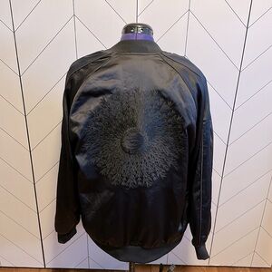 H&M Men’s Small Embroidered Shiny Black Full Zip Pockets Bomber Jacket